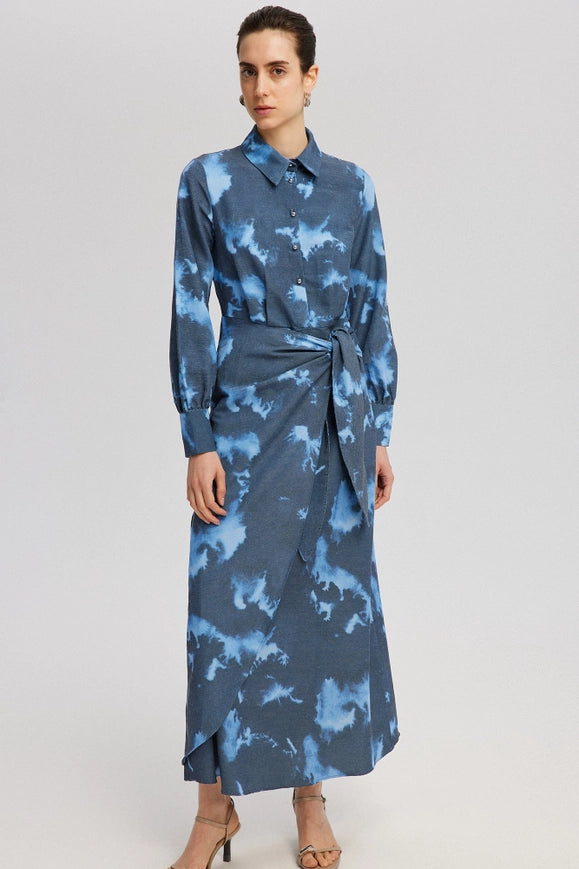 ★TILL I DIE★ Wrap dress TISU01OP05_Blue Tie Dye Linen Wrap Dress – DOLLY