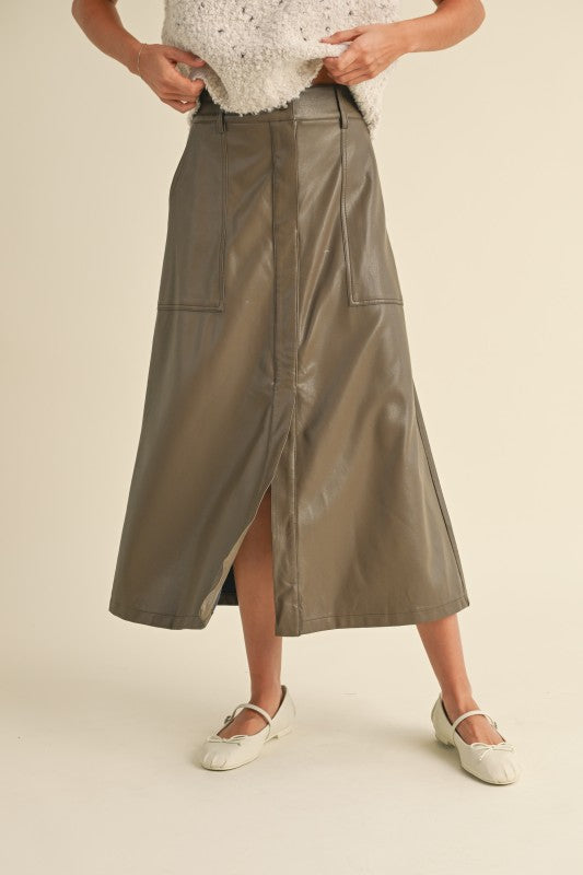 Marcy Midi Leather Skirt