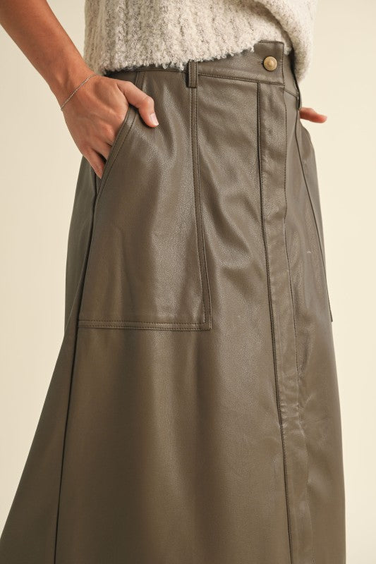 Marcy Midi Leather Skirt