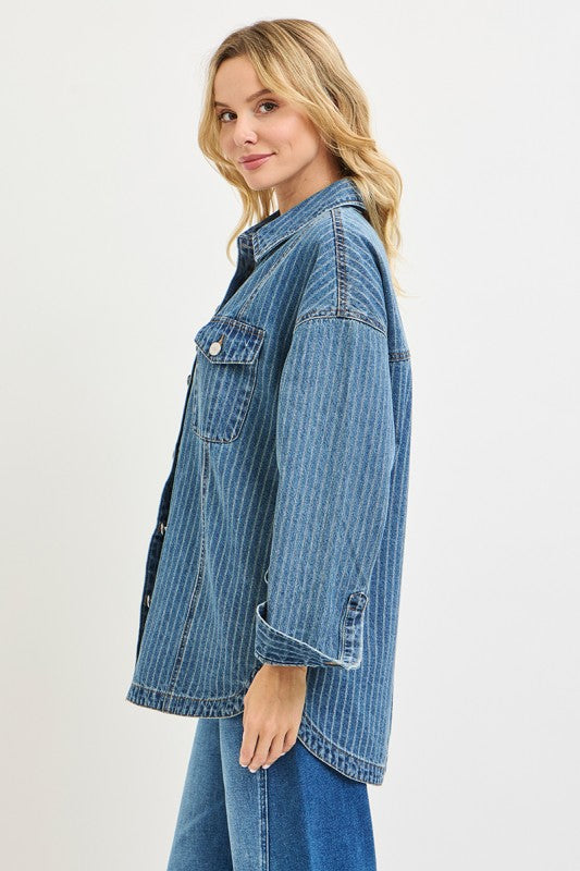 Indigo Stripe Denim Shacket