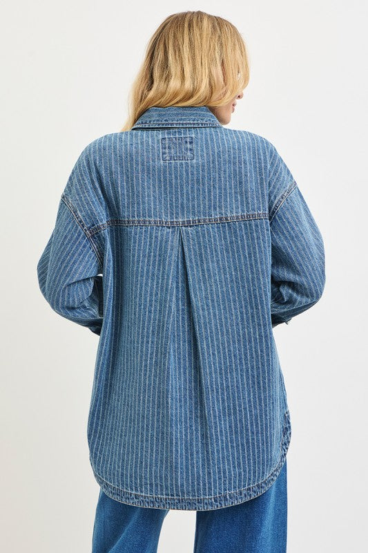 Indigo Stripe Denim Shacket