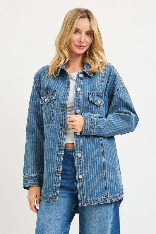 Indigo Stripe Denim Shacket