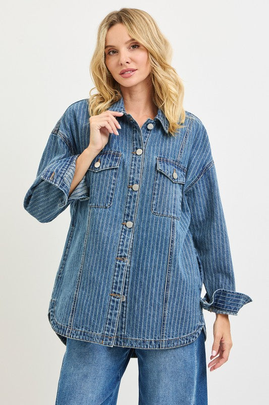 Indigo Stripe Denim Shacket