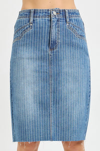 Indigo Striped Denim Skirt