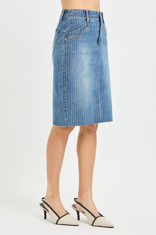 Indigo Striped Denim Skirt