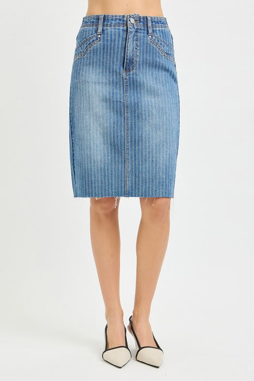 Indigo Striped Denim Skirt