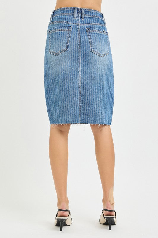 Indigo Striped Denim Skirt