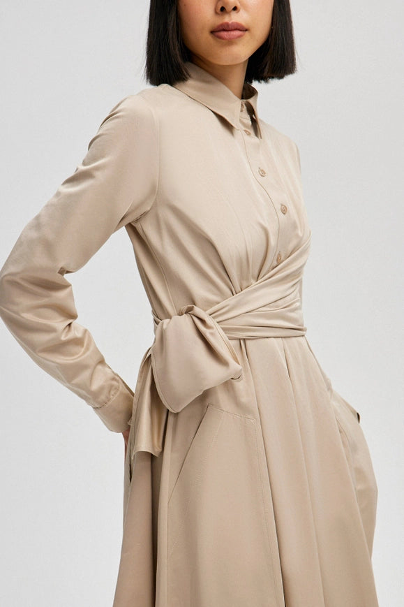 beige maxi shirt dress Anika