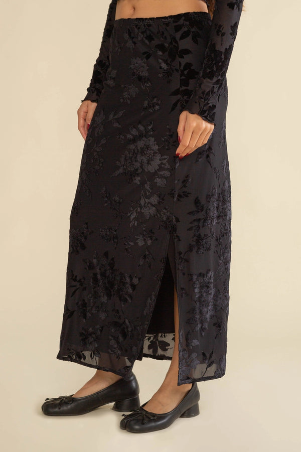 Floral Velvet Maxi Skirt