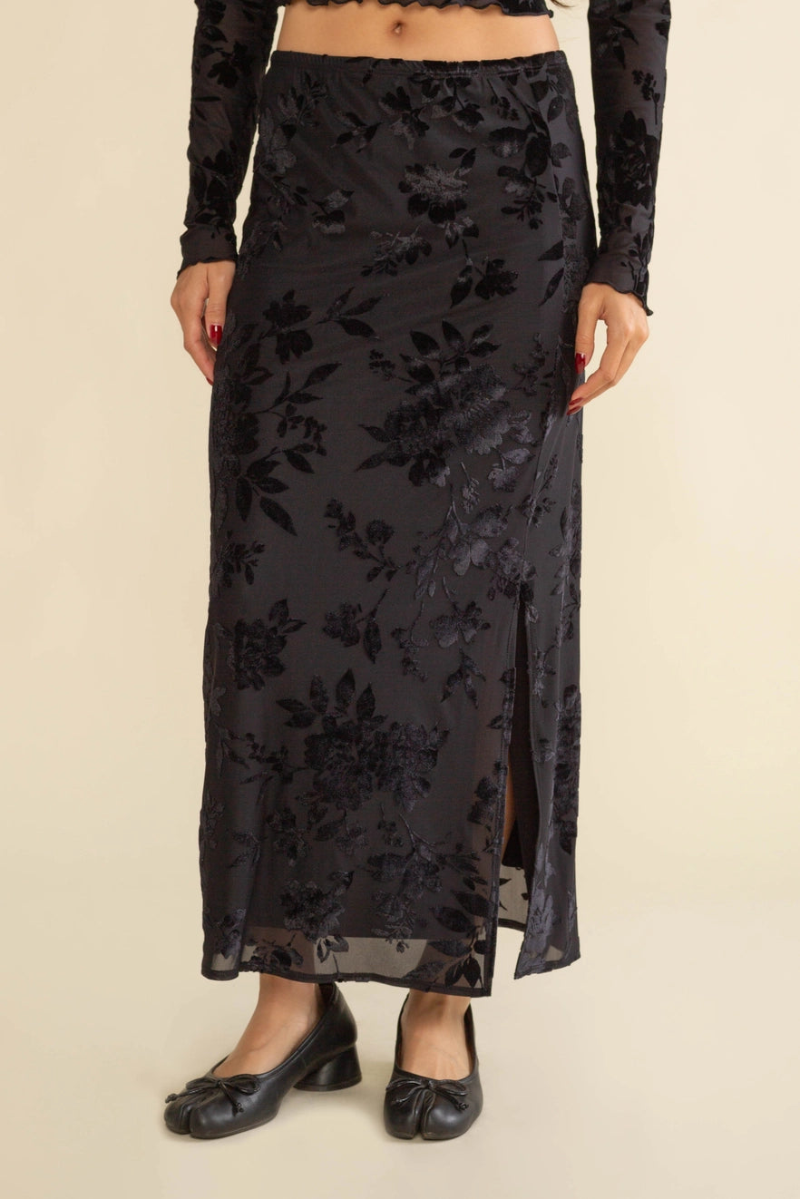 Floral Velvet Maxi Skirt