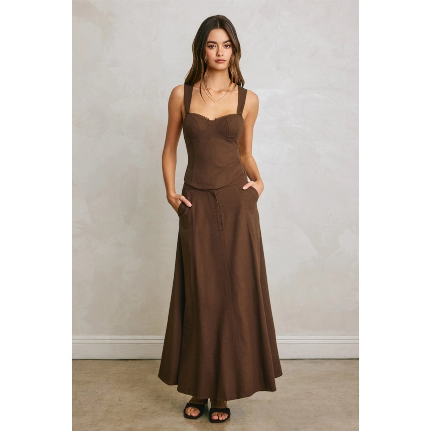 Linen Flared Maxi Skirt